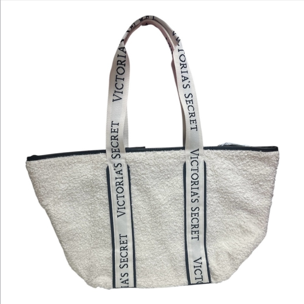 Victoria's Secret Cream Tote Bag with Striped Handles